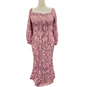NWT Long Sleeved Patterned Sequin Gown Dusty Rose Pink Size 18